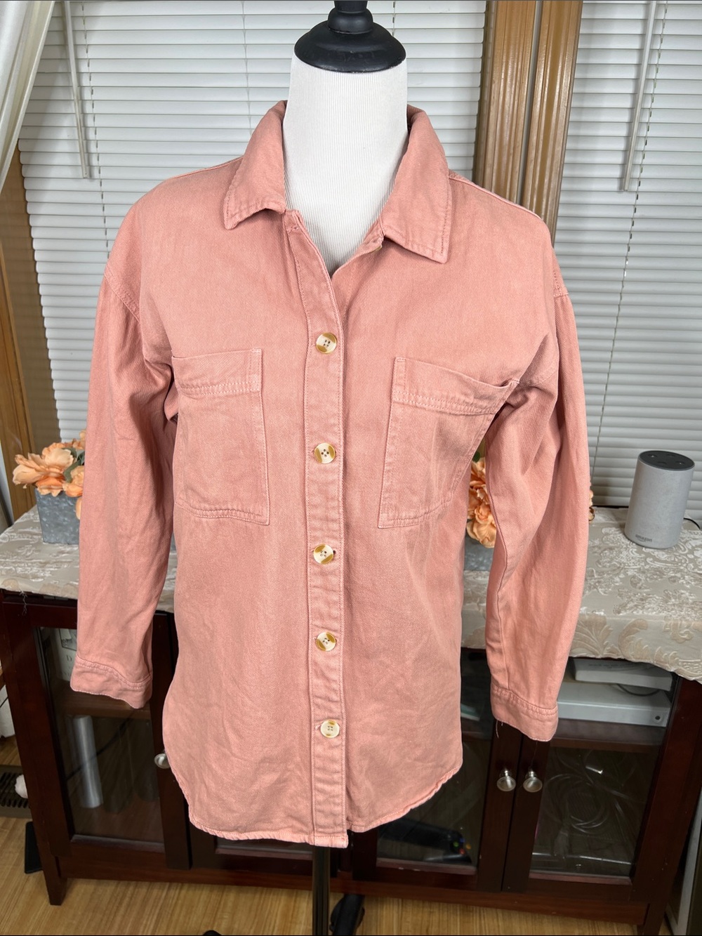 Thread & Supply Shirt Womens Small  Old Rose Button Down Twill Shacket